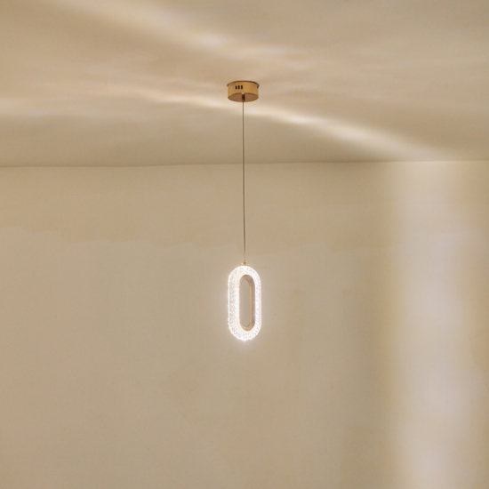 Imagine Lustră suspendată din aluminiu-acrilic cu un singur LED 9W 780Lm 3000K 120X1300mm roz-aurie Arte Illumina Kriko