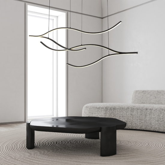 Imagine Lumină suspendată din aluminiu-silicon LED 30W 2260Lm 3000K 30X1200X1450mm neagră Arte Illumina Waves