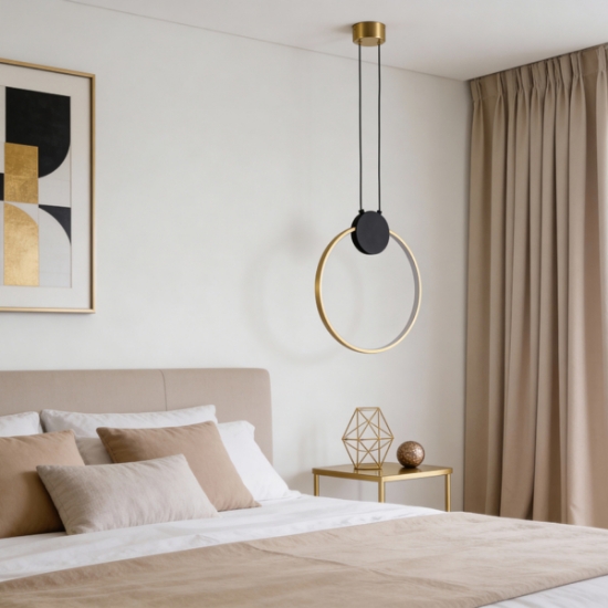 Imagine Lumină suspendată din aluminiu-silicon rotund LED 10W 1170Lm 3000K 400X1700mm negru-bronz Arte Illumina Aero