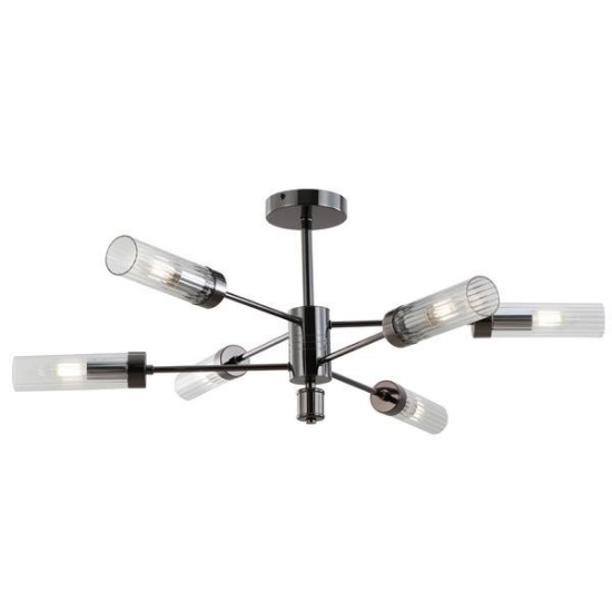 Imagine Lampa suspendată metal-sticlă 6 lumini 6XE14 max 8W Ø830X330mm crom negru Arte Illumina Viny