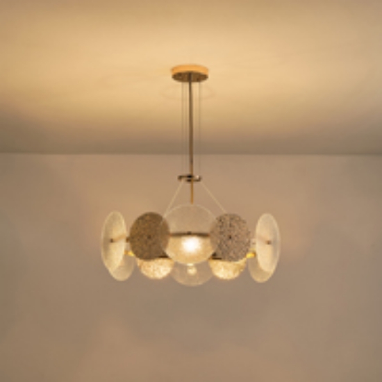 Imagine Lumină suspendată metal-sticlă 6 lumini 6XE14 max 8W 560X670mm aur roz Arte Illumina Glow