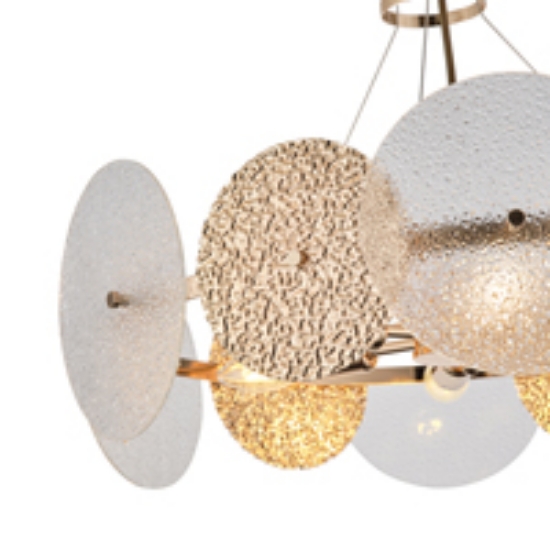 Imagine Lumină suspendată metal-sticlă 6 lumini 6XE14 max 8W 560X670mm aur roz Arte Illumina Glow