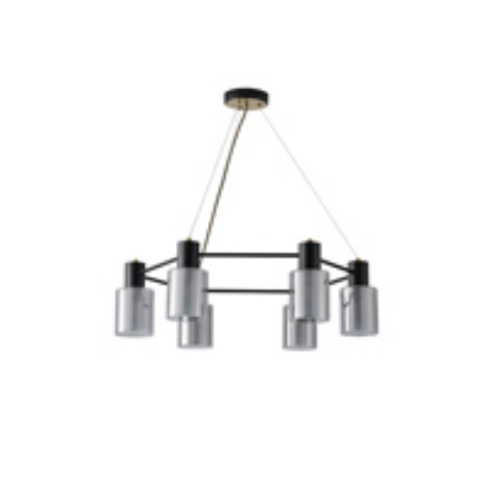 Imagine Lumină suspendată metal-sticlă 6 lumini 6XE14 max 8W Ø700X600mm negru-bronz Arte Illumina Silence