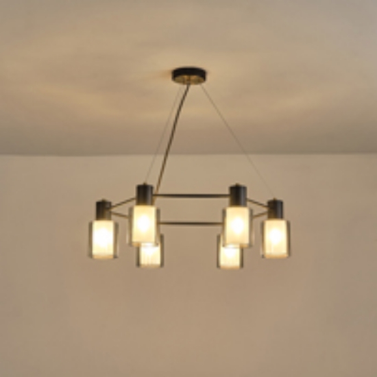 Imagine Lumină suspendată metal-sticlă 6 lumini 6XE14 max 8W Ø700X600mm negru-bronz Arte Illumina Silence