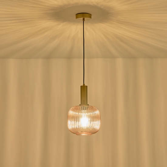 Imagine Lumină suspendată metal-sticlă rotundă 1xE27 Max 15W 200x180x1485mm Amber Arte Illumina Topaz