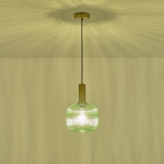 Imagine Lampa suspendată metal-sticlă rotundă 1xE27 Max 15W 200x180x1485mm verde Arte Illumina Topaz