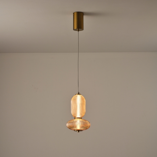 Imagine Lumină suspendată din sticlă și metal LED 10W 800Lm 3000K 220X430X1450mm TRIAC Dimming Transparent Arte Illumina Verena