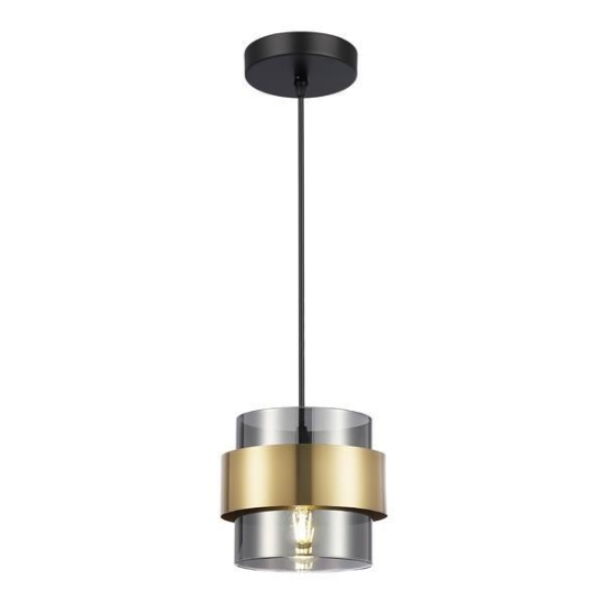 Imagine Lumină suspendată metal-sticlă cu un singur corp de iluminat 1XE27 Max 15W Ø180X1205mm Negru-Auriu Arte Illumina Reliac