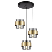Imagine Lampa suspendată metal-sticlă 3 lumini 3XE27 max 15W Ø430X1215mm rozeta negru-auriu Arte Illumina Reliac