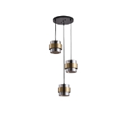 Imagine Lampa suspendată metal-sticlă 3 lumini 3XE27 max 15W Ø430X1215mm rozeta negru-auriu Arte Illumina Reliac