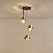 Imagine Lampa suspendată metal-sticlă 3 lumini 3XE27 max 15W Ø430X1215mm rozeta negru-auriu Arte Illumina Reliac