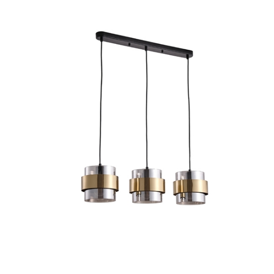 Imagine Lumină suspendată metal-sticlă 3 lumini 3XE27 max 15W 700X1215mm negru-aurie Arte Illumina Reliac
