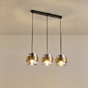 Imagine Lumină suspendată metal-sticlă 3 lumini 3XE27 max 15W 700X1215mm negru-aurie Arte Illumina Reliac