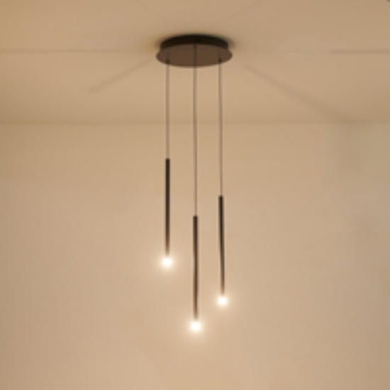 Imagine Lumină suspendată din aluminiu-metal-acril 3 lumini LED 6W 420Lm 3000K 300X2100mm negru Arte Illumina Cascade