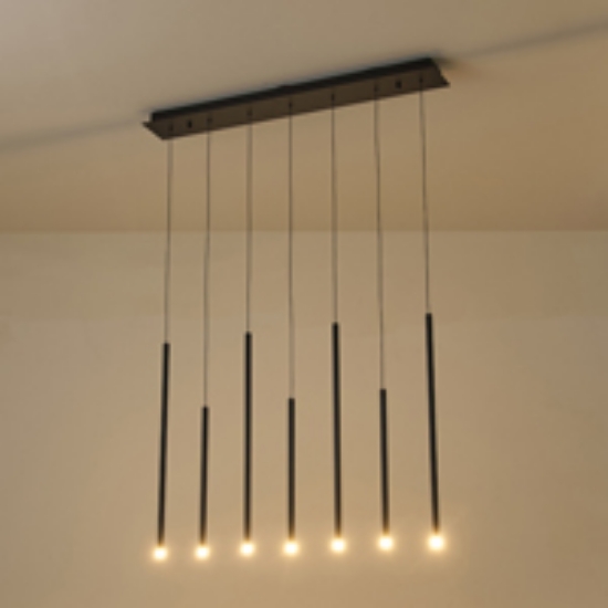 Imagine Lustră din aluminiu-metal-acrilic 7 lumini LED 14W 980Lm 3000K 940X130X2100mm neagră Arte Illumina Cascade