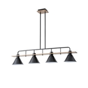 Imagine Lampa suspendată din lemn și metal 4 lumini 4X27 Max 15W 1030X180X865mm neagră Arte Illumina Cono