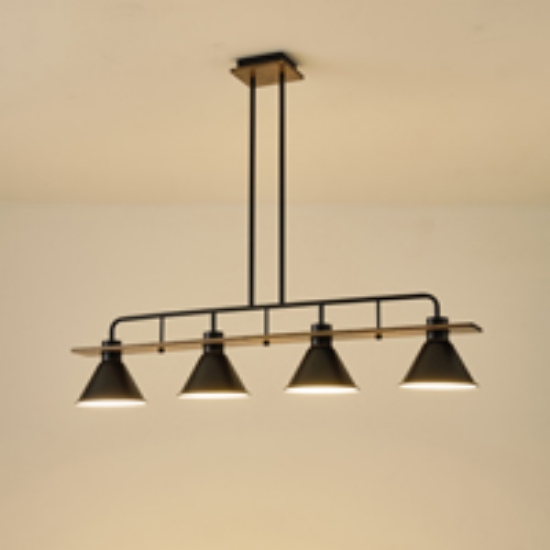 Imagine Lampa suspendată din lemn și metal 4 lumini 4X27 Max 15W 1030X180X865mm neagră Arte Illumina Cono