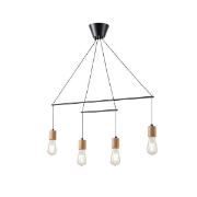 Imagine Lumină suspendată din lemn și metal 4 lumini 4X27 Max 15W 930X120X1180mm negru Arte Illumina Edison