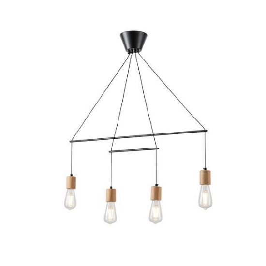 Imagine Lumină suspendată din lemn și metal 4 lumini 4X27 Max 15W 930X120X1180mm negru Arte Illumina Edison