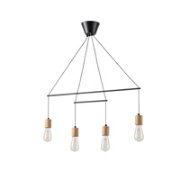 Imagine Lumină suspendată din lemn și metal 4 lumini 4X27 Max 15W 930X120X1180mm negru Arte Illumina Edison