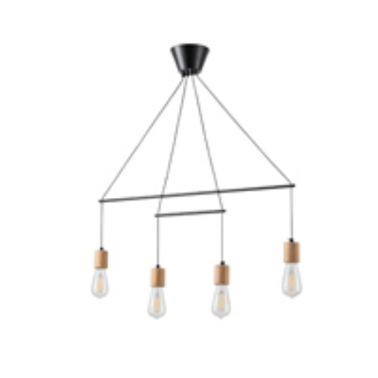 Imagine Lumină suspendată din lemn și metal 4 lumini 4X27 Max 15W 930X120X1180mm negru Arte Illumina Edison