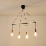 Imagine Lumină suspendată din lemn și metal 4 lumini 4X27 Max 15W 930X120X1180mm negru Arte Illumina Edison