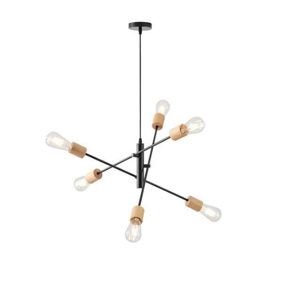 Imagine Lampa suspendată din lemn și metal 6 lumini 6xE27 Max 15W Ø650x1540mm neagră Arte Illumina Edison
