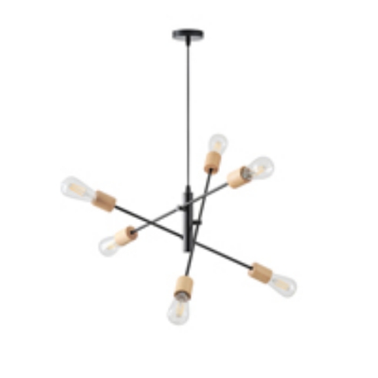 Imagine Lampa suspendată din lemn și metal 6 lumini 6xE27 Max 15W Ø650x1540mm neagră Arte Illumina Edison