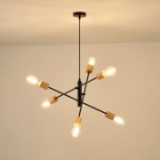 Imagine Lampa suspendată din lemn și metal 6 lumini 6xE27 Max 15W Ø650x1540mm neagră Arte Illumina Edison