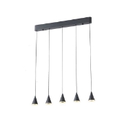Imagine Lumină suspendată din aluminiu-metal-acrilic 5 lumini LED 25W 1750Lm 3000K 680X1200mm negru Arte Illumina Campanelle