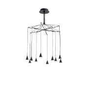 Imagine Lumină suspendată din aluminiu-metal-acril 10 lumini LED 50W 3500Lm 3000K Ø800X1200mm negru Arte Illumina Campanelle