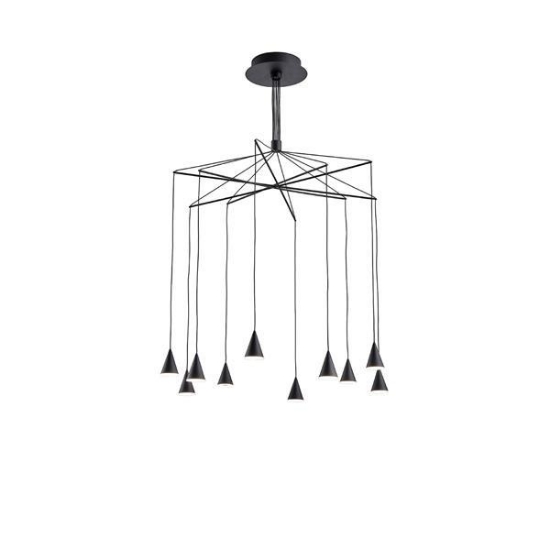 Imagine Lumină suspendată din aluminiu-metal-acril 10 lumini LED 50W 3500Lm 3000K Ø800X1200mm negru Arte Illumina Campanelle