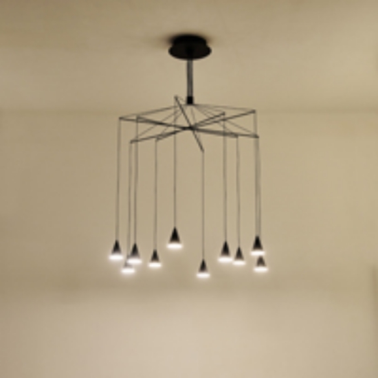Imagine Lumină suspendată din aluminiu-metal-acril 10 lumini LED 50W 3500Lm 3000K Ø800X1200mm negru Arte Illumina Campanelle