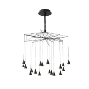 Imagine Lampa suspendată din aluminiu-metal-acrilic 18light LED 90W 6300Lm 3000K Ø1000X1200mm neagră Arte Illumina Campanelle