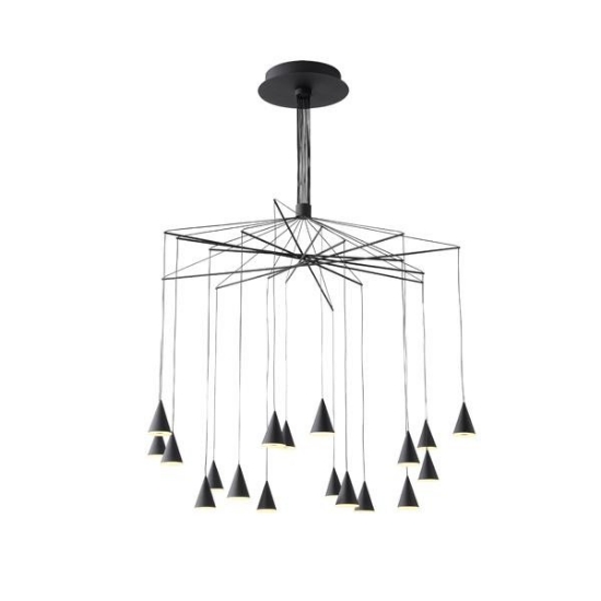 Imagine Lampa suspendată din aluminiu-metal-acrilic 18light LED 90W 6300Lm 3000K Ø1000X1200mm neagră Arte Illumina Campanelle