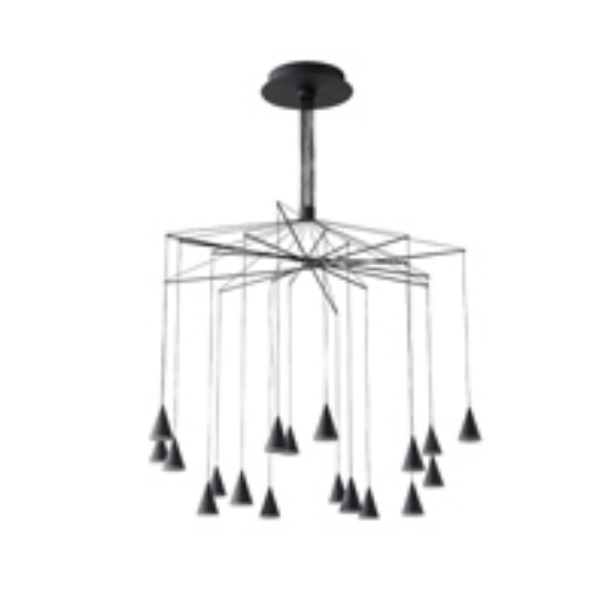 Imagine Lampa suspendată din aluminiu-metal-acrilic 18light LED 90W 6300Lm 3000K Ø1000X1200mm neagră Arte Illumina Campanelle