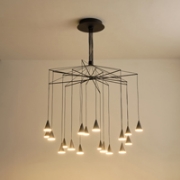 Imagine Lampa suspendată din aluminiu-metal-acrilic 18light LED 90W 6300Lm 3000K Ø1000X1200mm neagră Arte Illumina Campanelle