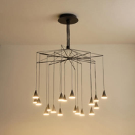 Imagine Lampa suspendată din aluminiu-metal-acrilic 18light LED 90W 6300Lm 3000K Ø1000X1200mm neagră Arte Illumina Campanelle