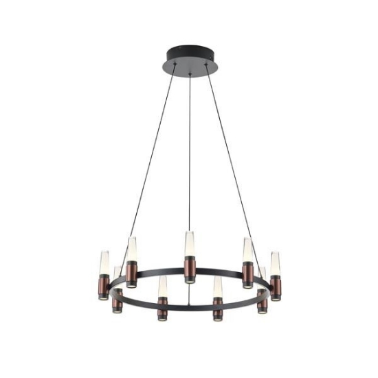 Imagine Lumină suspendată din aluminiu-metal-acrilic rotund 9 lumini LED 43W 3010Lm 3000K Ø630XH1500mm negru-aurie Arte Illumina Velas