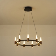 Imagine Lumină suspendată din aluminiu-metal-acrilic rotund 9 lumini LED 43W 3010Lm 3000K Ø630XH1500mm negru-aurie Arte Illumina Velas