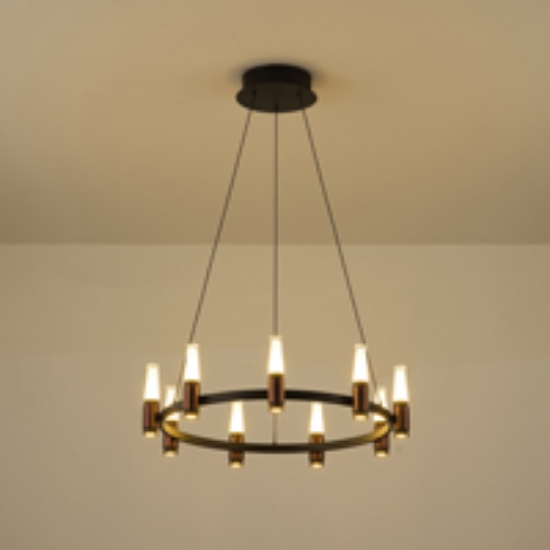 Imagine Lumină suspendată din aluminiu-metal-acrilic rotund 9 lumini LED 43W 3010Lm 3000K Ø630XH1500mm negru-aurie Arte Illumina Velas