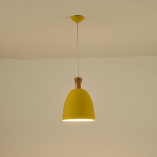 Imagine Lustră metal-lemn rotundă cu un singur corp de iluminat 1xE27 Max 15W D230x1370mm galben-lemn Arte Illumina Simplo