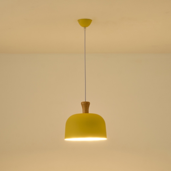 Imagine Lampa suspendată metal-lemn rotund cu un singur corp de iluminat 1xE27 max 15W 270x1300mm galben-lemn Arte Illumina Smooth