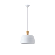 Imagine Lampa suspendată metal-lemn rotund cu un singur bec 1xE27 Max 15W Ø270X1300mm alb-lemn Arte Illumina Smooth