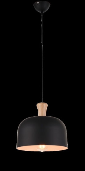 Imagine Lampa suspendată metal-lemn rotund cu un singur corp de iluminat 1xE27 max 15W Ø270X1300mm negru-lemn Arte Illumina Smooth
