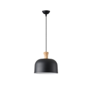 Imagine Lampa suspendată metal-lemn rotund cu un singur corp de iluminat 1xE27 max 15W Ø270X1300mm negru-lemn Arte Illumina Smooth