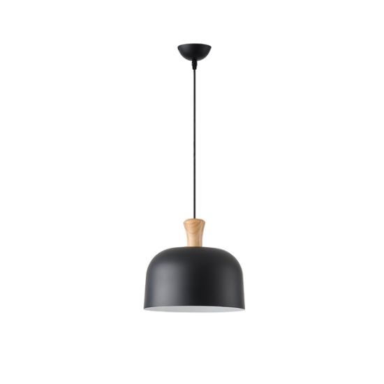 Imagine Lampa suspendată metal-lemn rotund cu un singur corp de iluminat 1xE27 max 15W Ø270X1300mm negru-lemn Arte Illumina Smooth