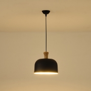 Imagine Lampa suspendată metal-lemn rotund cu un singur corp de iluminat 1xE27 max 15W Ø270X1300mm negru-lemn Arte Illumina Smooth