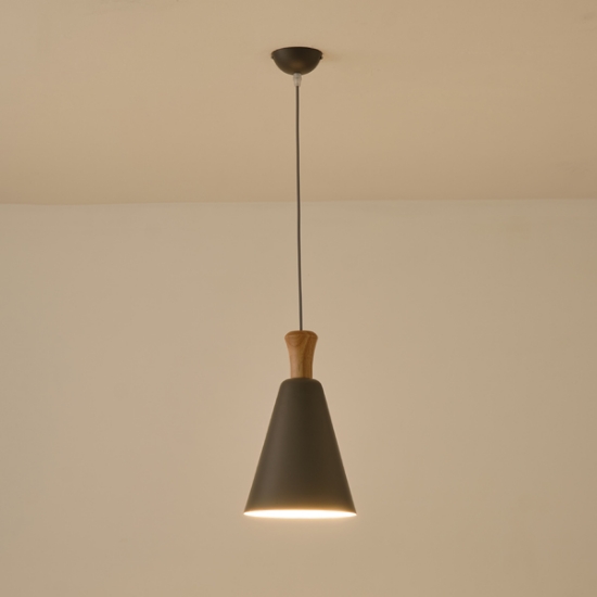 Imagine Lampa suspendată metal-lemn cu un singur corp de iluminat 1xE27 Max 15W Ø200X1380mm gri-lemn Arte Illumina Opaco