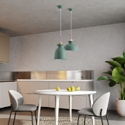 Imagine Lumină suspendată metal-lemn unică 1xE27 max 15W 195x1294mm verde-alb-lemn Arte Illumina Dignity